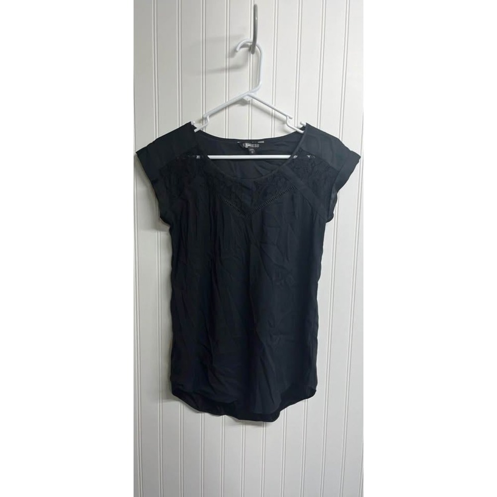 Express Black Lace Shoulder Short Sleeve Blouse Top XS